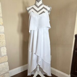 BCBG white tiered asymmetrical maxi dress
